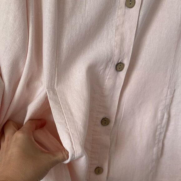 Simply Noelle Button Front Shirt Sz XXL Baby Pink Linen Blend Roll Tab Sleeve - Picture 5 of 7